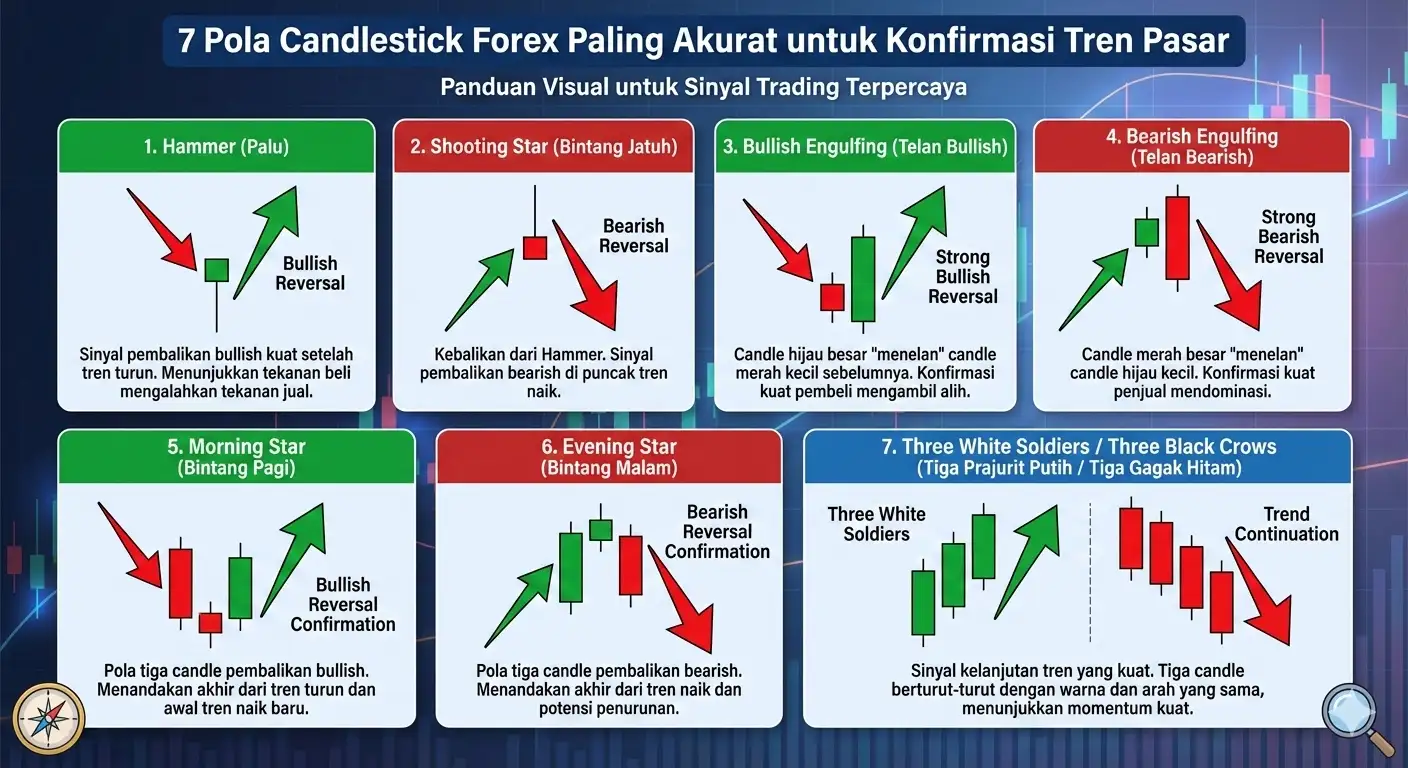 7 Pola Candlestick Forex Paling Akurat untuk Konfirmasi Tren Pasar